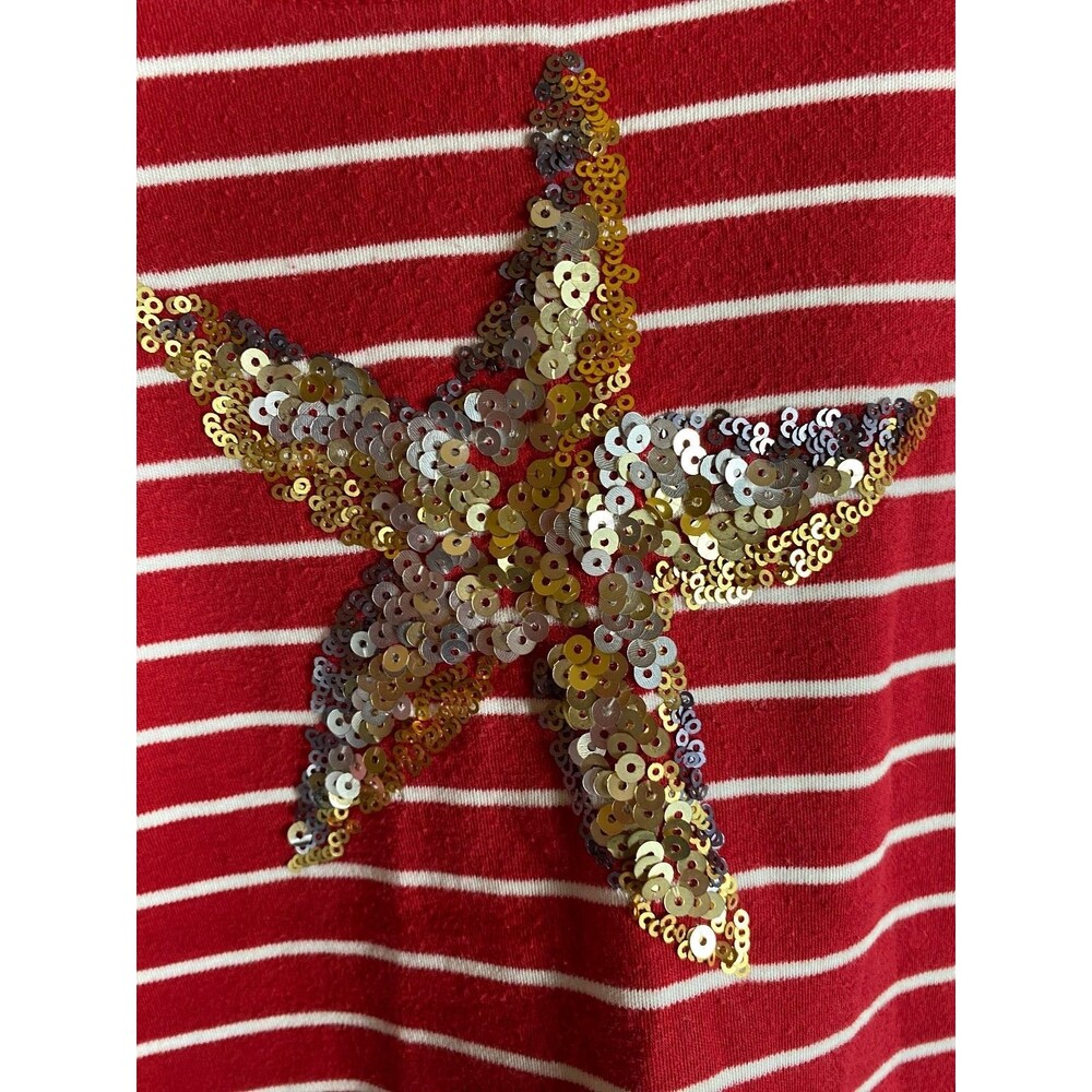 Croft & Barrow Women's XL Red White Striped Top Sequin Starfish - Picture 6 of 13